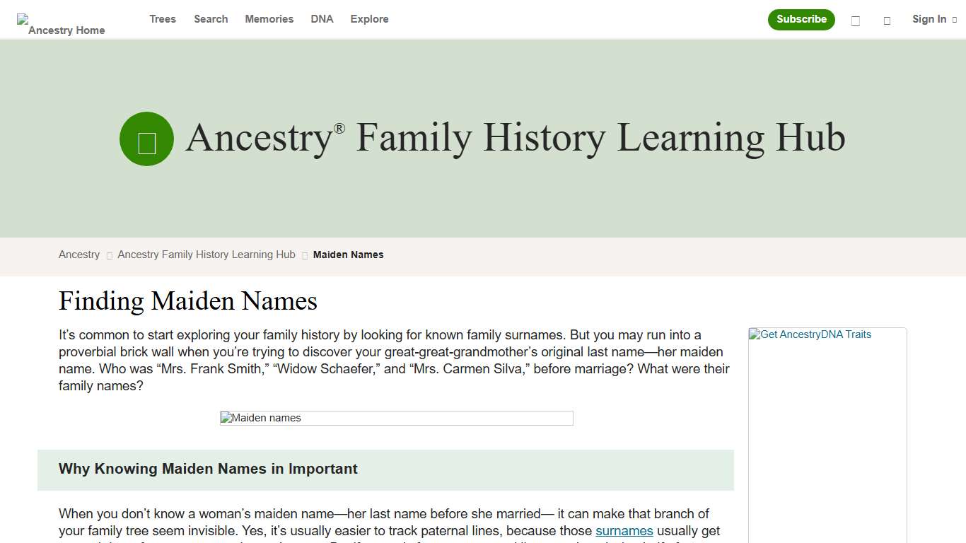 Maiden Names Ancestry® Family History Learning Hub